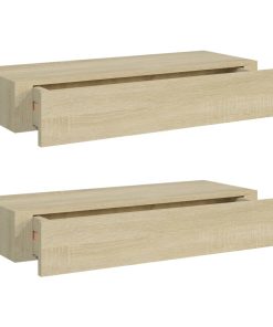 vidaXL Wandregale mit Schubladen 2 Stk. Eichen-Optik 60x23,5x10 cm MDF