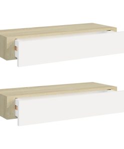 vidaXL Wandregale mit Schubladen 2 Stk. Eichen-Optik Weiß 60x23,5x10cm