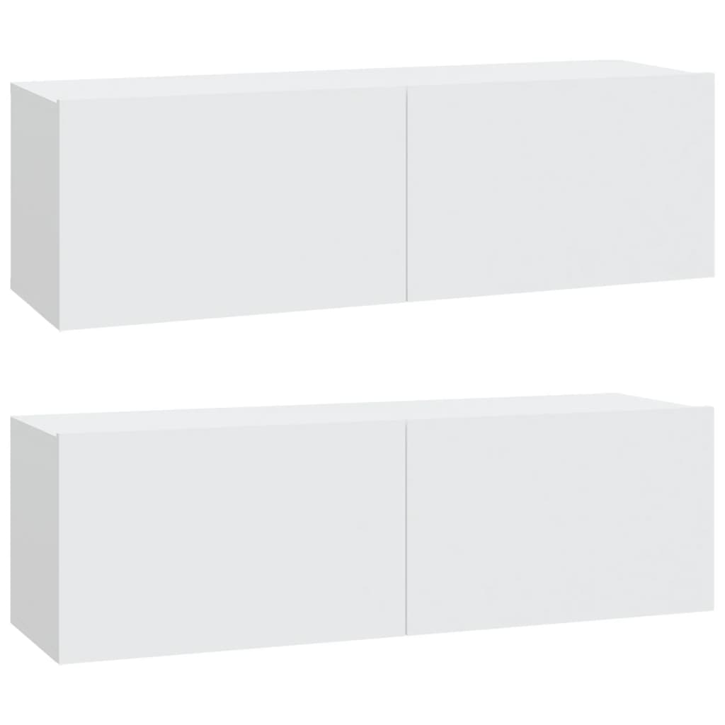 vidaXL Muebles TV de pared 2 uds madera ingeniería blanco 100x30x30 cm