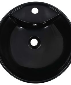 vidaXL Waschbecken mit Überlauf 46,5 x 18 cm Keramik Schwarz