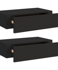 vidaXL Wandregale mit Schubladen 2 Stk. Schwarz 40x23,5x10 cm MDF