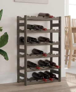 vidaXL Weinregal für 30 Flaschen Grau Massivholz Kiefer