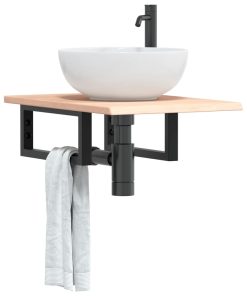 vidaXL Waschtischplatte mit Halterung Stahl und Massivholz Eiche