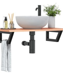 vidaXL Waschtischplatte mit Halterung Stahl und Massivholz Eiche