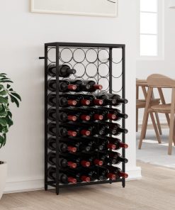 vidaXL Weinregal für 45 Flaschen Schwarz 54x18x100 cm Schmiedeeisen