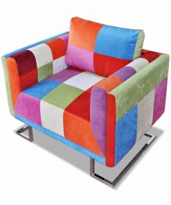 vidaXL Würfel-Sessel mit Verchromten Beinen Patchwork-Design Stoff