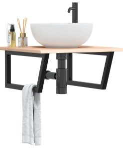 vidaXL Waschtischplatte mit Halterung Stahl und Massivholz Eiche