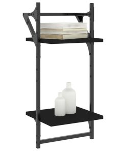 vidaXL Wandregale mit 2 Ablagen & Stangen 2 Stk. Schwarz 30x25x65 cm