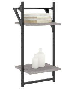 vidaXL Wandregale mit 2 Ablagen & Stangen 2 Stk Grau Sonoma 30x25x65cm