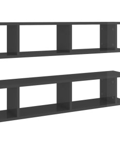 vidaXL Wandregale 2 Stk. Hochglanz-Grau 90x18x20 cm Holzwerkstoff