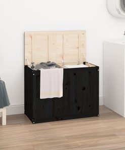 vidaXL Wäschetruhe Schwarz 88,5x44x66 cm Massivholz Kiefer