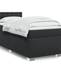 vidaXL Boxspringbett mit Matratze Schwarz 90x190 cm Kunstleder