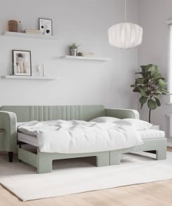 vidaXL Tagesbett Ausziehbar mit Matratzen Hellgrau 90x200 cm Samt