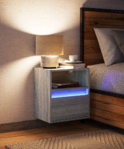 vidaXL Wand-Nachttisch mit LED-Leuchten Grau Sonoma