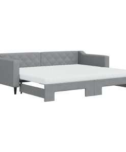 vidaXL Tagesbett Ausziehbar mit Matratze Hellgrau 90x200 cm Stoff