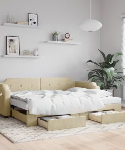 vidaXL Tagesbett Ausziehbar mit Schubladen Creme 100x200 cm Stoff