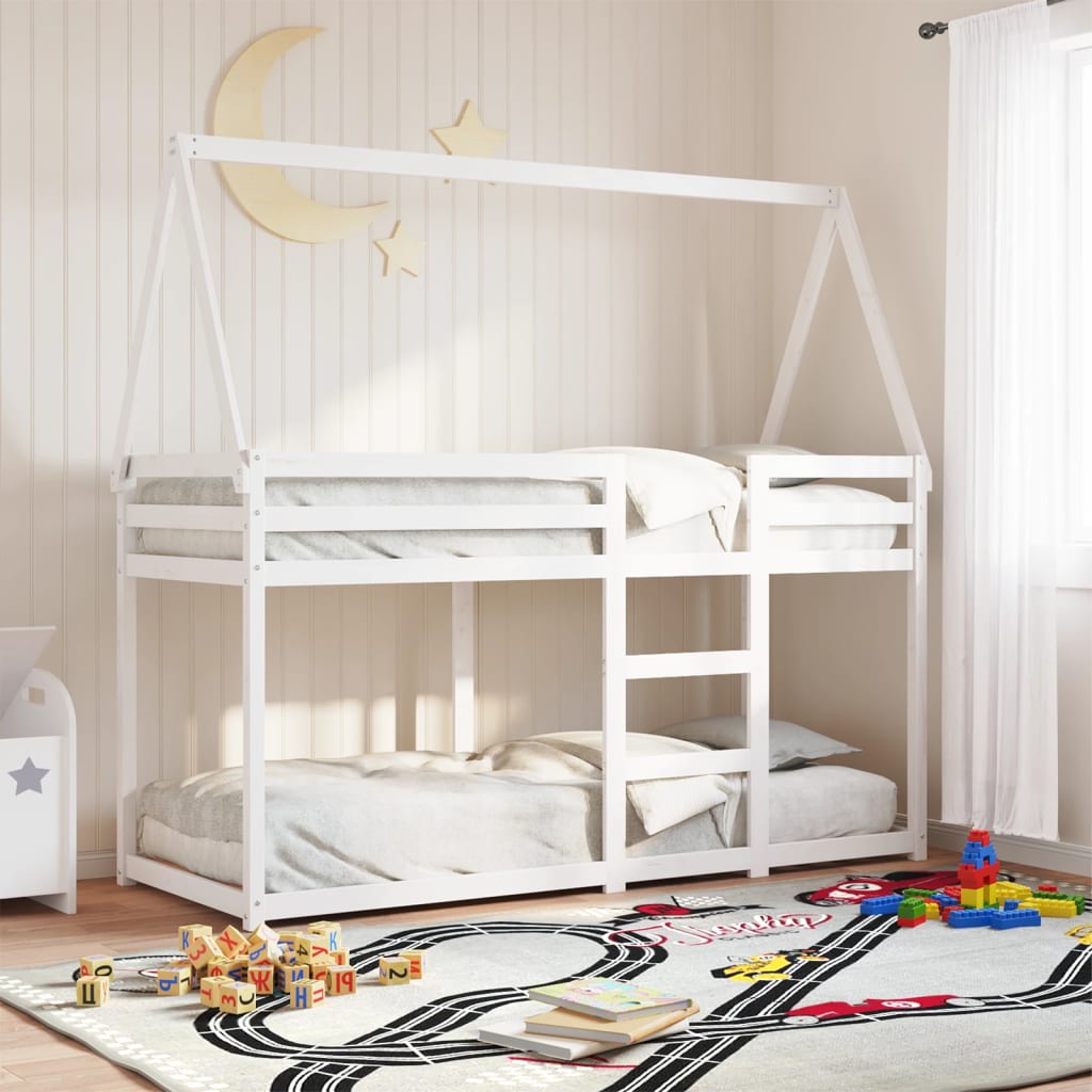 vidaXL Etagenbett mit Dach Weiß 90x200 cm Massivholz Kiefer