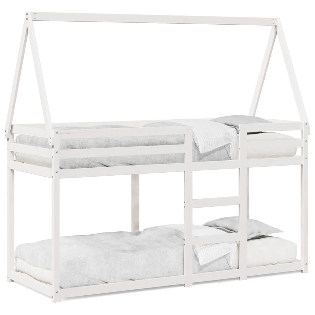 vidaXL Etagenbett mit Dach Weiß 90x190 cm Massivholz Kiefer