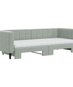 vidaXL Tagesbett Ausziehbar mit Matratzen Hellgrau 80x200 cm Samt