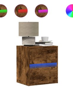 vidaXL Wand-Nachttisch mit LED-Leuchten Räuchereiche