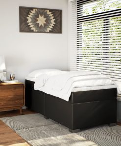 vidaXL Boxspringbett mit Matratze Schwarz 90x190 cm Kunstleder