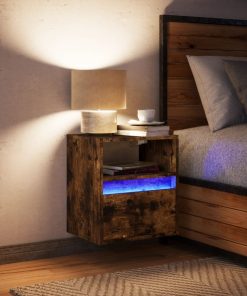 vidaXL Wand-Nachttisch mit LED-Leuchten Räuchereiche