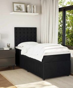 vidaXL Boxspringbett mit Matratze Schwarz 90x190 cm Samt