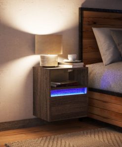 vidaXL Wand-Nachttisch mit LED-Leuchten Braun Eichen-Optik