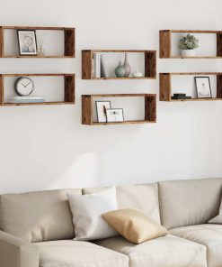 vidaXL Würfel-Wandregale 6 Stk. Altholz-Optik 60x15x23 Holzwerkstoff