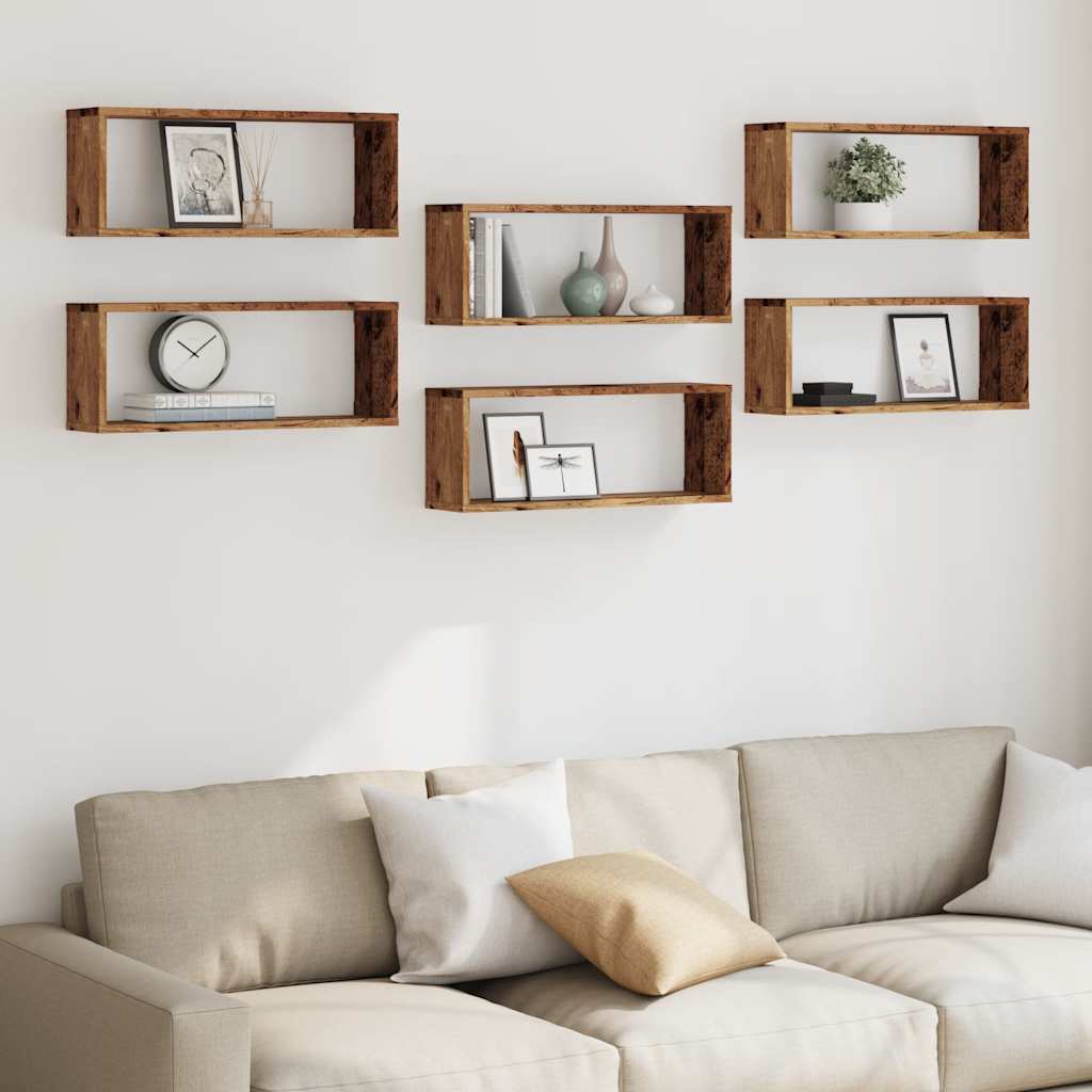 vidaXL Würfel-Wandregale 6 Stk. Altholz-Optik 60x15x23 Holzwerkstoff