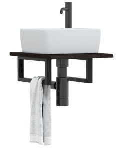 vidaXL Waschtischplatte mit Halterung Stahl und Massivholz Eiche