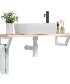 vidaXL Waschtischplatte mit Halterung Stahl und Massivholz Eiche