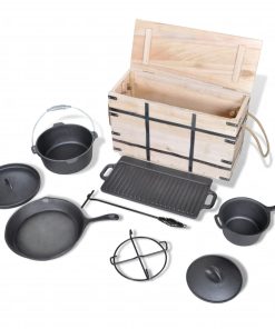 9-teiliges Set in Holzkiste Kochtopf-Set Töpfe Pfanne