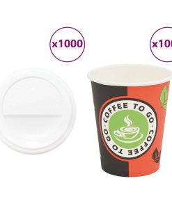 vidaXL Pappbecher mit Deckeln 1000 Stk. 8oz 240ml