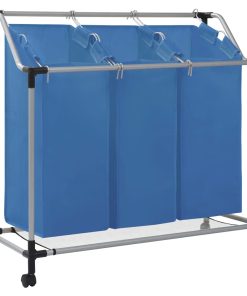 vidaXL Wäschesortierer mit 3 Taschen Blau Stahl