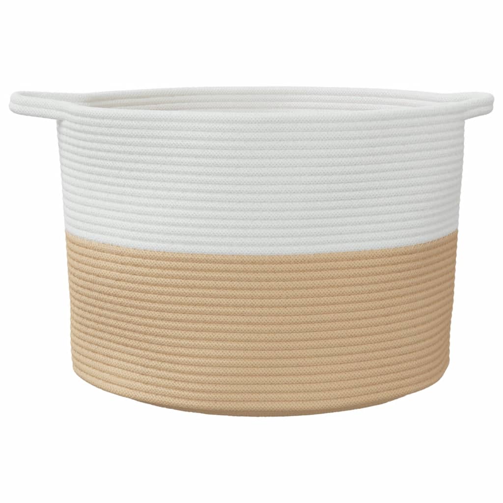 vidaXL Wäschekorb Beige und Weiß Ø55x36 cm Baumwolle