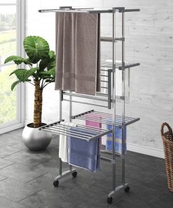 vidaXL Wäscheständer 3 Etagen mit Rollen Silbern 60x70x129 cm