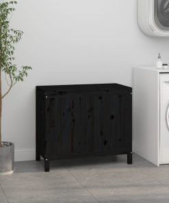 vidaXL Wäschetruhe Schwarz 88,5x44x76 cm Massivholz Kiefer