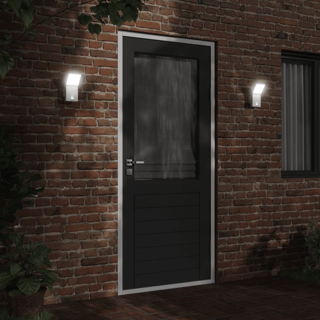 vidaXL LED-Außenwandleuchten mit Sensor 2 Stk. Weiß Aludruckguss
