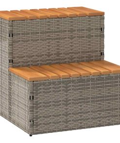 vidaXL Whirlpooltreppe Grau 50x50x50,5 cm Poly Rattan Akazie Massiv