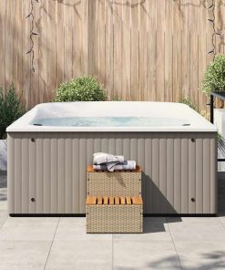 vidaXL Whirlpooltreppe Beige 50x50x50,5 cm Poly Rattan Akazie Massiv