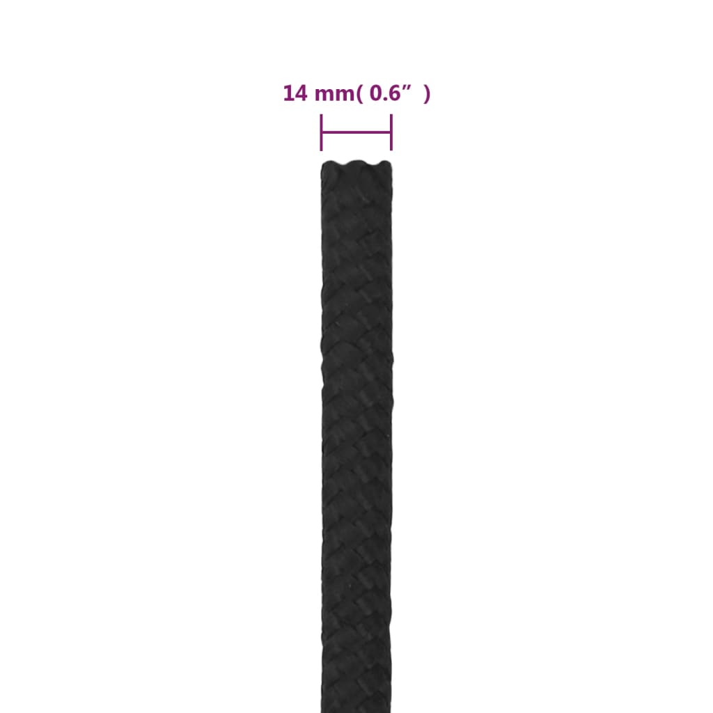 vidaXL Bootsseil Schwarz 14 mm 50 m Polypropylen