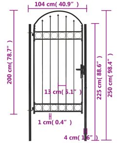 vidaXL Zauntor mit Gewölbter Spitze Stahl 100x250 cm Schwarz
