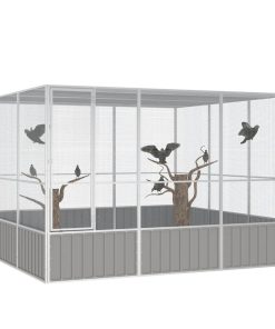 vidaXL Vogelkäfig Grau 302,5x324,5x211,5 cm Verzinkter Stahl