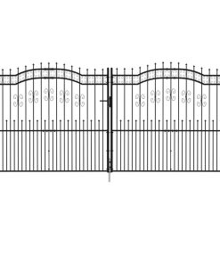 vidaXL Zauntor mit Speerspitzen Schwarz 406x223 cm Stahl