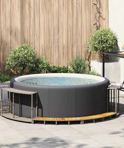 vidaXL Whirlpool-Umrandung mit Stauraum Holztreppe Grau Poly Rattan