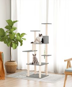 vidaXL Kratzbaum mit Sisal-Kratzsäulen Hellgrau 153 cm