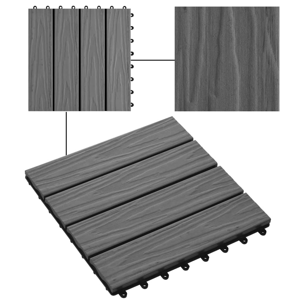 vidaXL Terrassenfliesen 11 Stk. Tief Geprägt WPC 30x30cm 1 qm Grau
