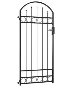 vidaXL Zauntor mit Gewölbter Spitze Stahl 89x200 cm Schwarz