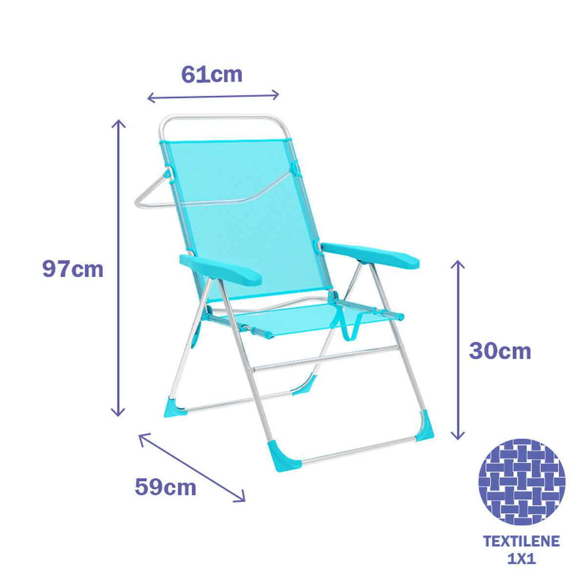 Sedia Pieghevole Marbueno 5 Posizioni Alluminio Aquamarina Spiaggia e Piscina 59X61X97 cm 10310 - Image 2